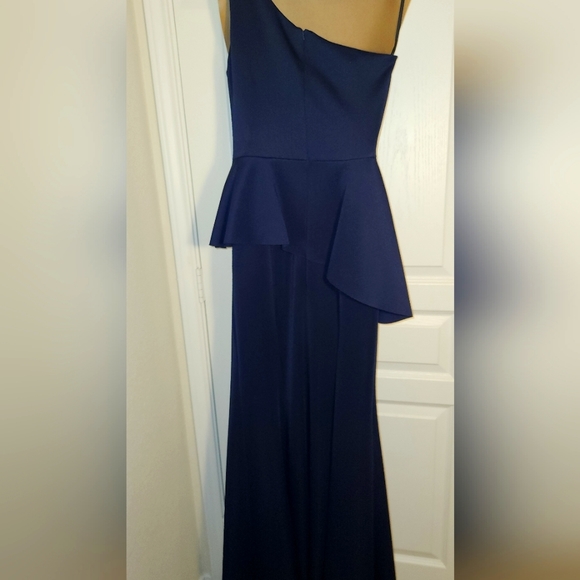 Betsy & Adam One-Shoulder Peplum Gown - Picture 5 of 5